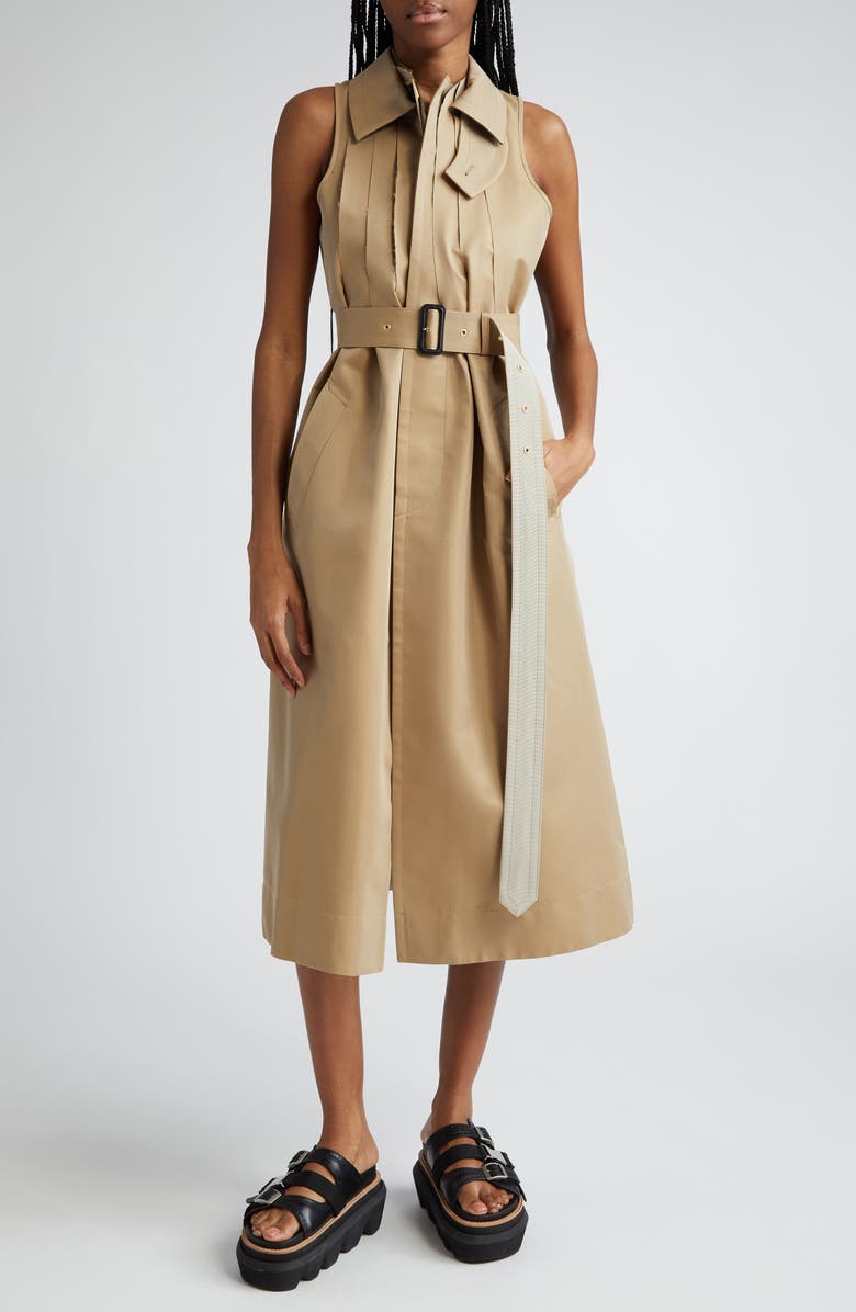Sacai Sleeveless Gabardine Coat Dress, Main, color, 