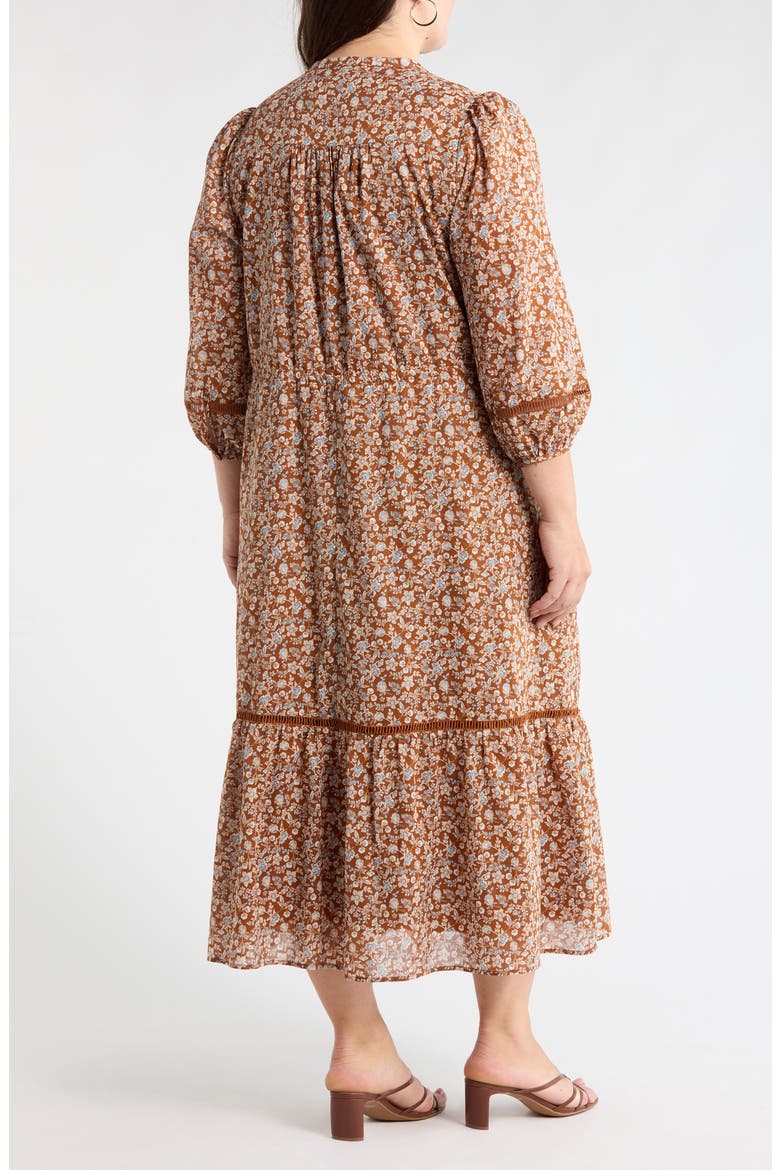 Ramsey Ditsy Harmy Drawstring Waist Midi Dress, Alternate, color, BROWN-MULT
