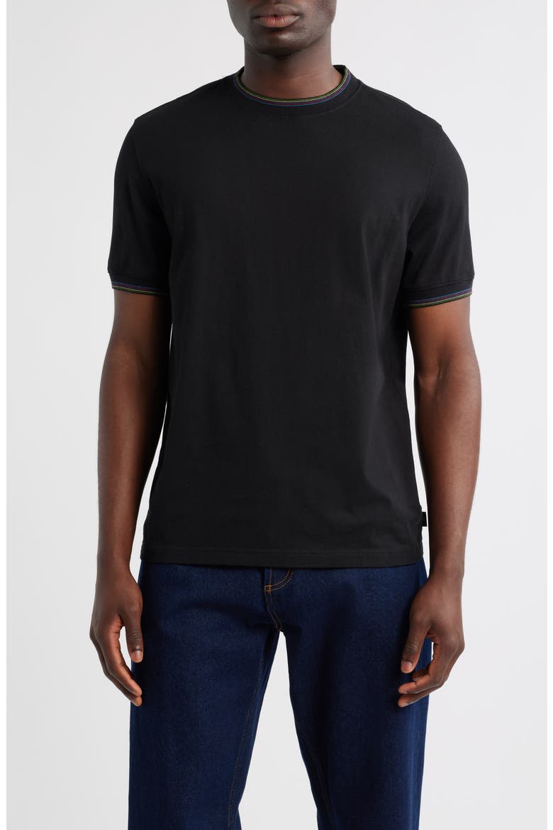 Sport Stripe Tipped Cotton T-Shirt, Main, color, BLACK