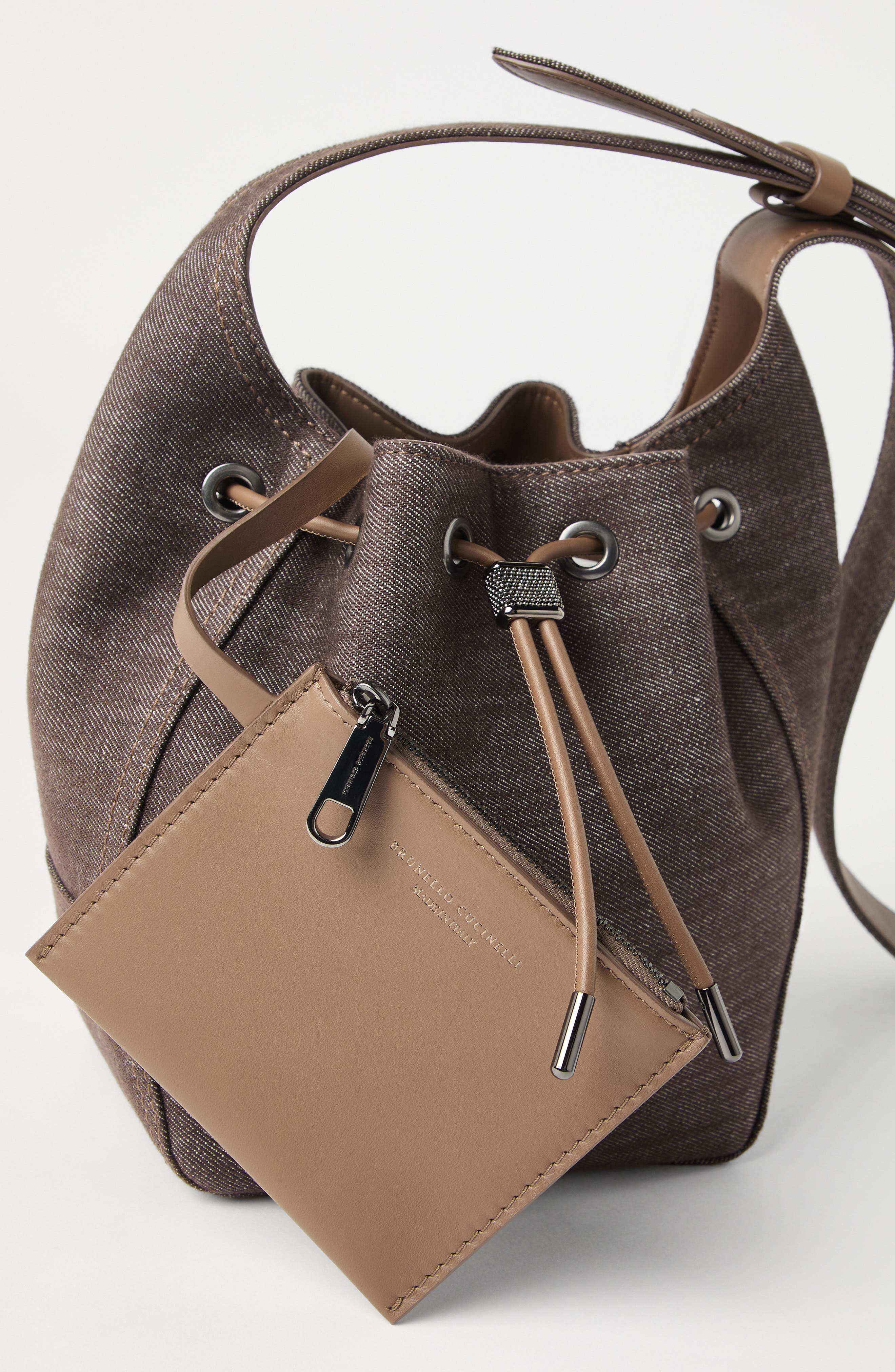 Brunello Cucinelli Denim small BC Duo Bucket bag, Alternate, color, 