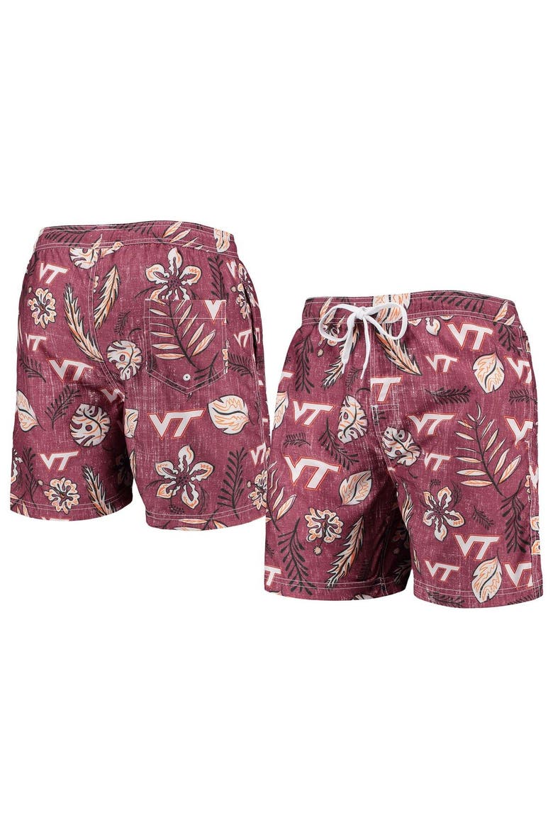 Men's Wes & Willy Maroon Virginia Tech Hokies Vintage Floral Swim Trunks, Main, color, Maroon