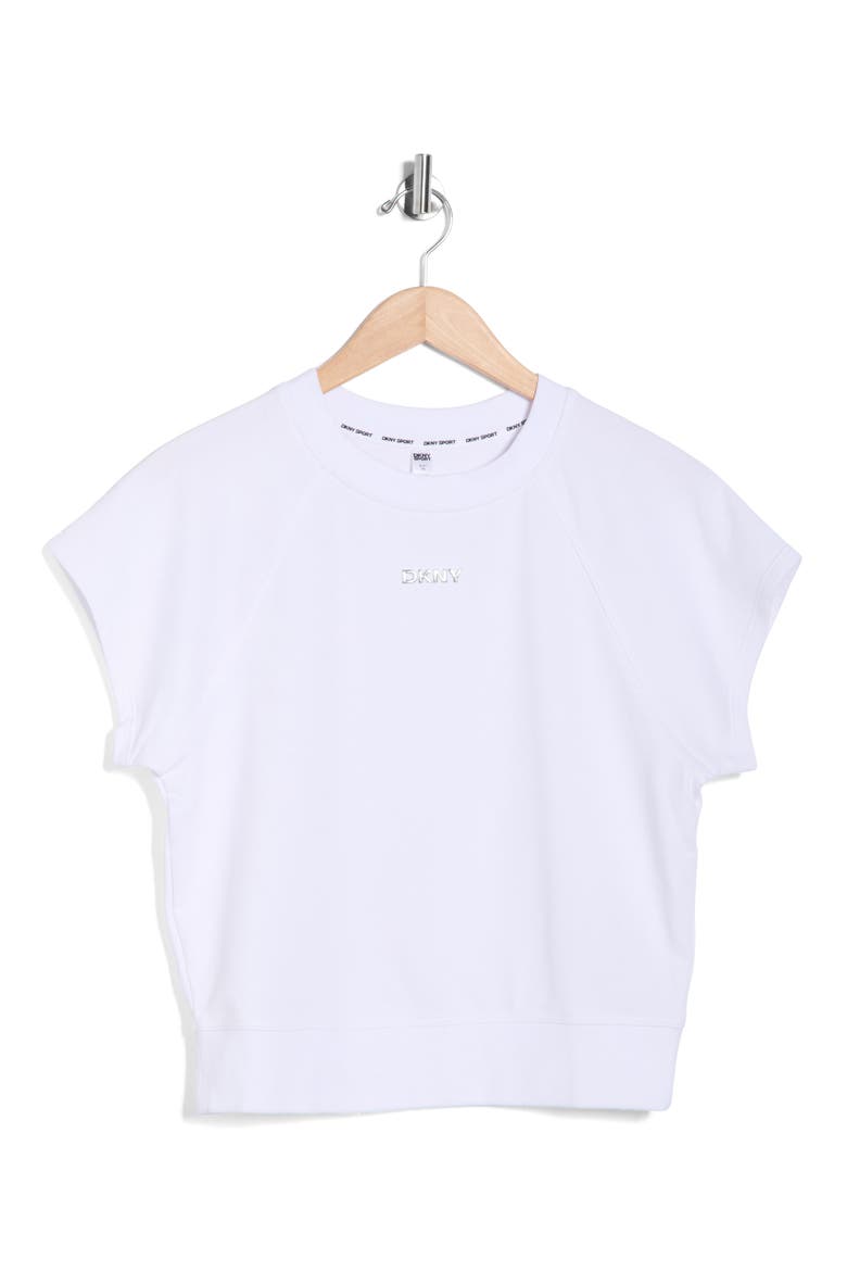 Metallic Logo Cap Sleeve Sweatshirt, Alternate, color, WHITE