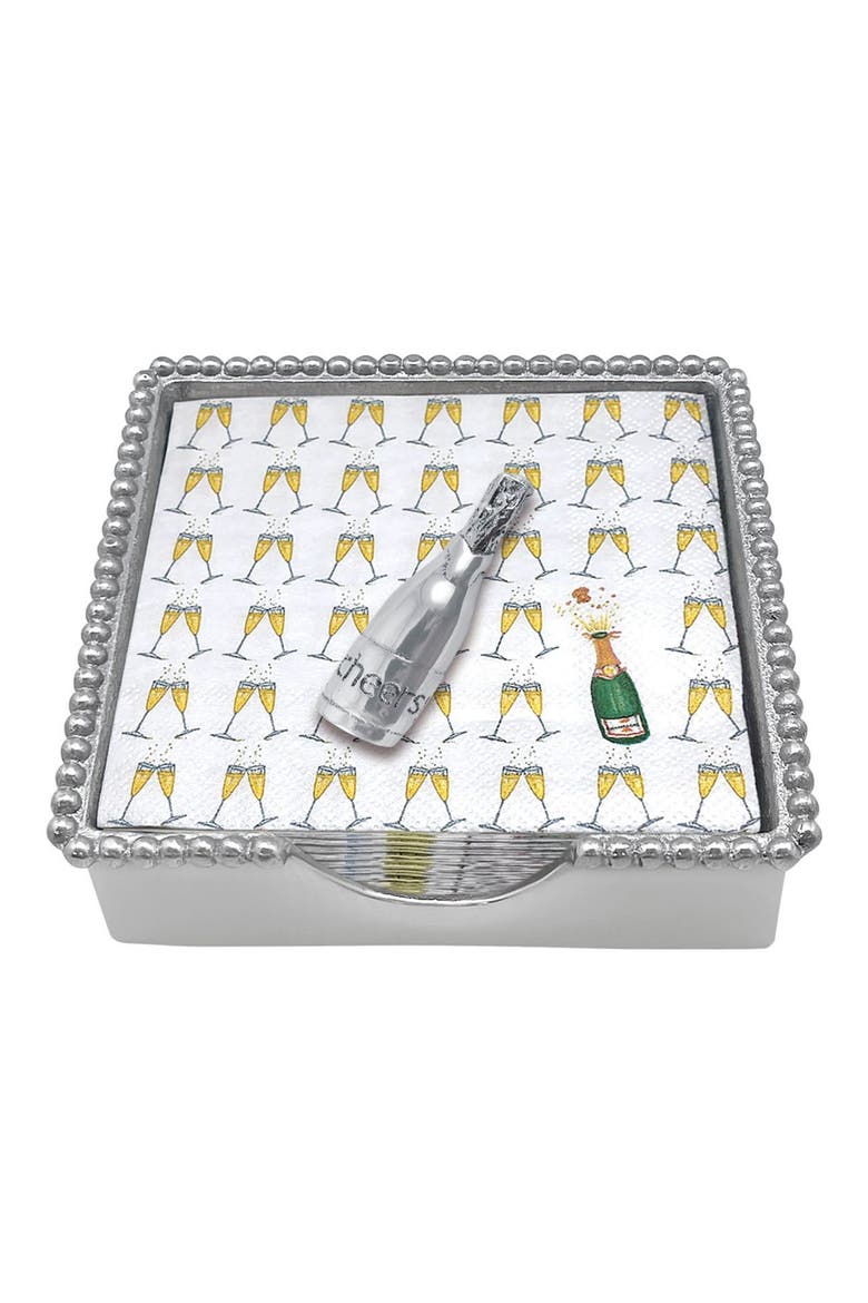 Beaded Napkin Box Set, Main, color, SILVER