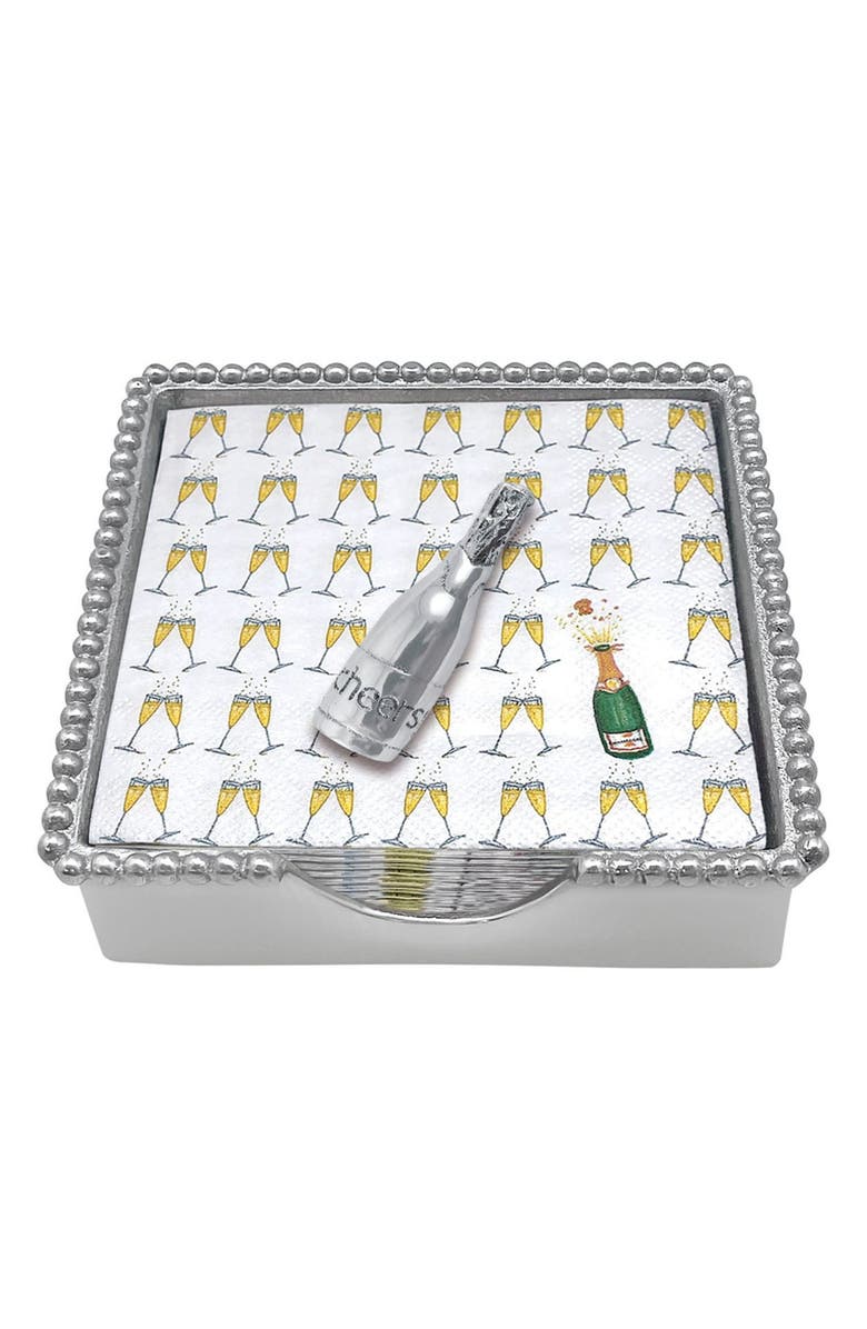 Mariposa Beaded Napkin Box Set, Main, color, Silver