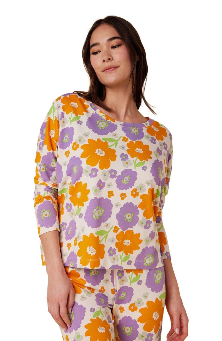 The Cat's Pajamas Pima Knit Pullover Set Floral, Alternate, color, Popping Pansies