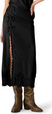 Steve Madden Lissandra Lace Trim Satin Maxi Skirt