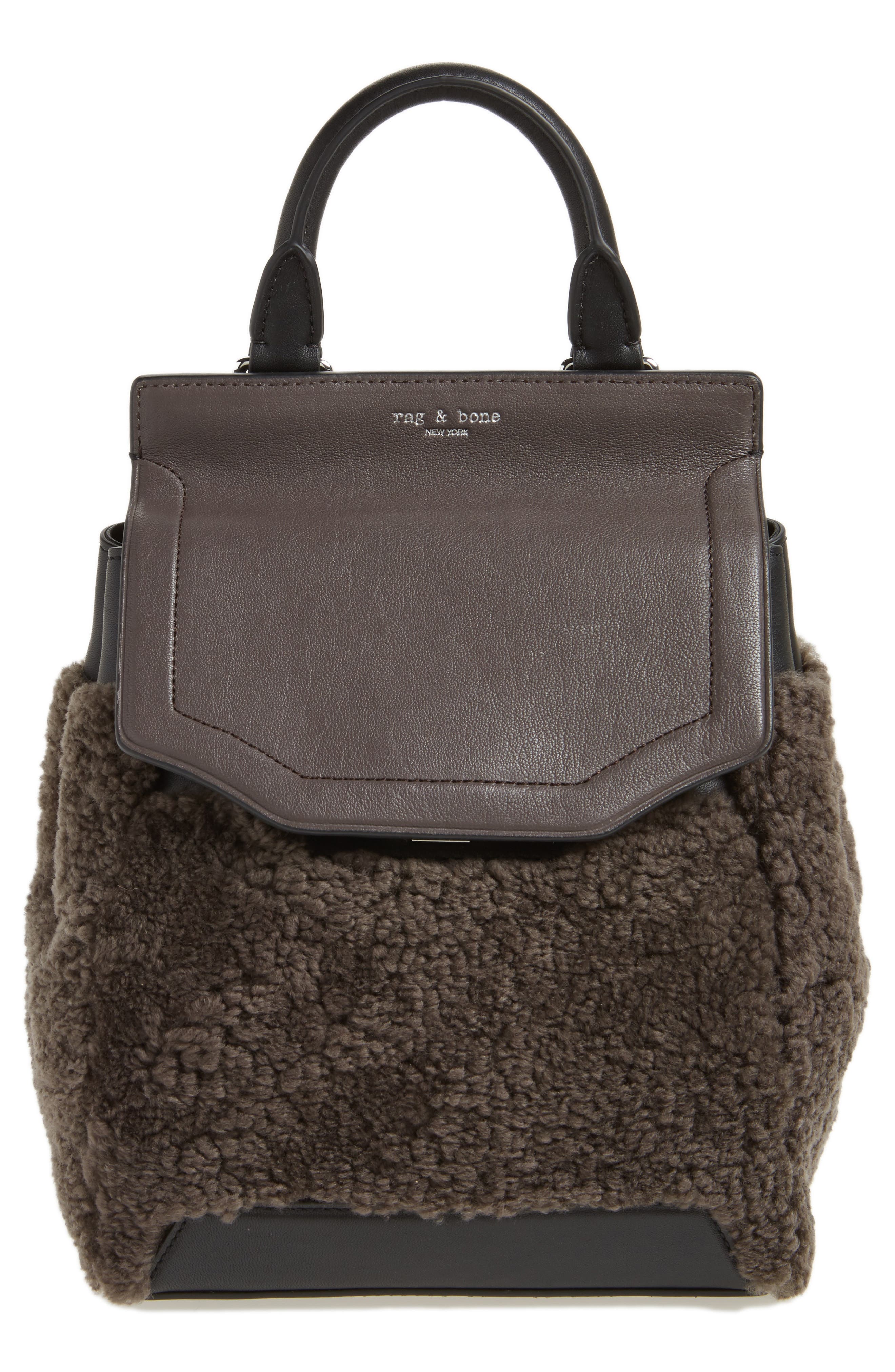 rag & bone Small Pilot Leather & Genuine Shearling Backpack, Main, color, 