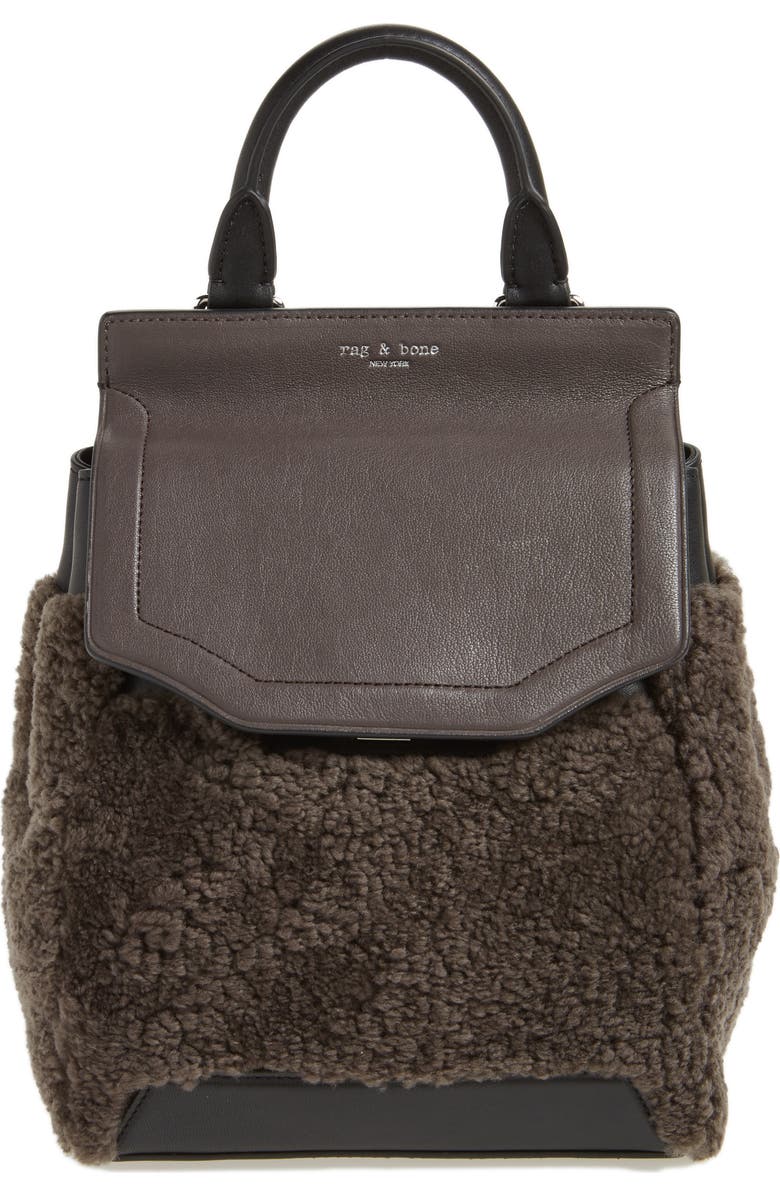 rag & bone Small Pilot Leather & Genuine Shearling Backpack, Main, color,