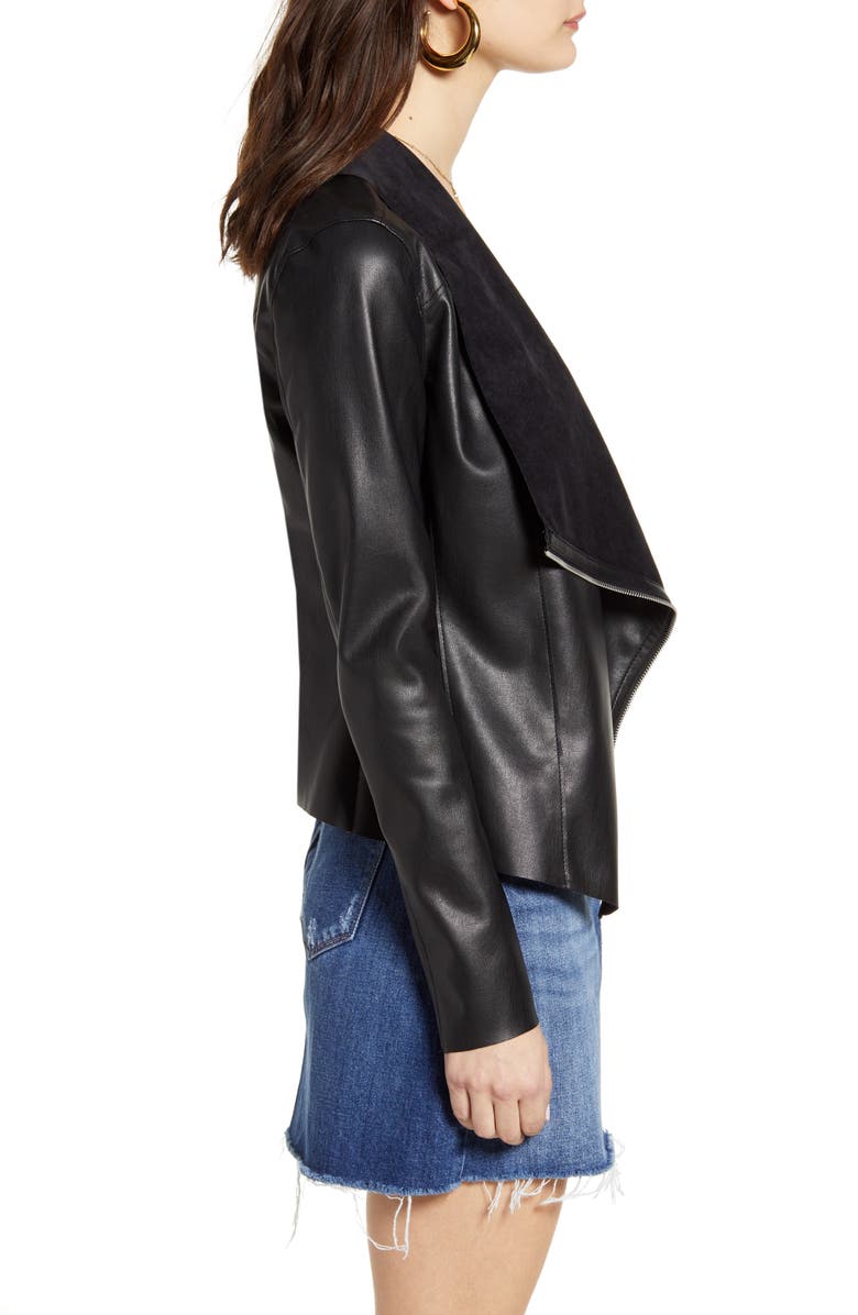 BLANKNYC Onto the Next Faux Leather Drape Front Jacket, Alternate, color, 