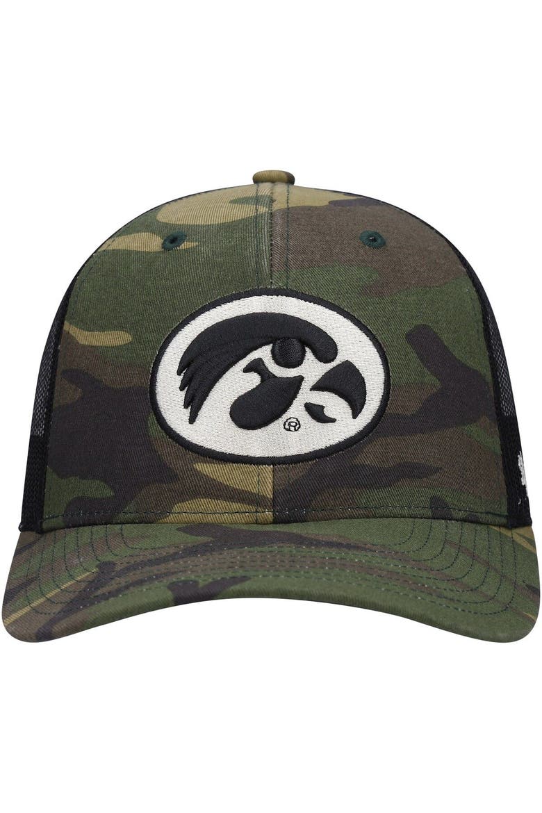Men's '47 Camo/Black Iowa Hawkeyes Team Logo Trucker Snapback Hat, Alternate, color, Camo