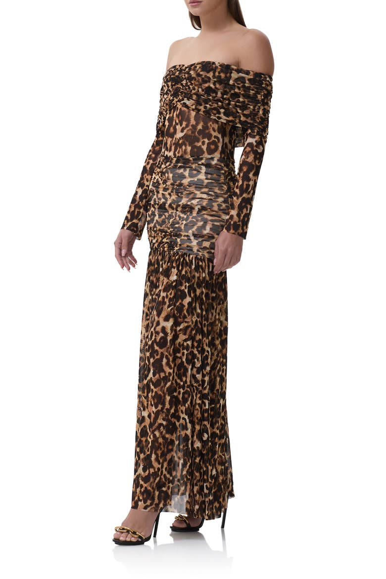 Emmeline Leopard Print Off the Shoulder Maxi Dress, Alternate, color, WINTER ANIMAL