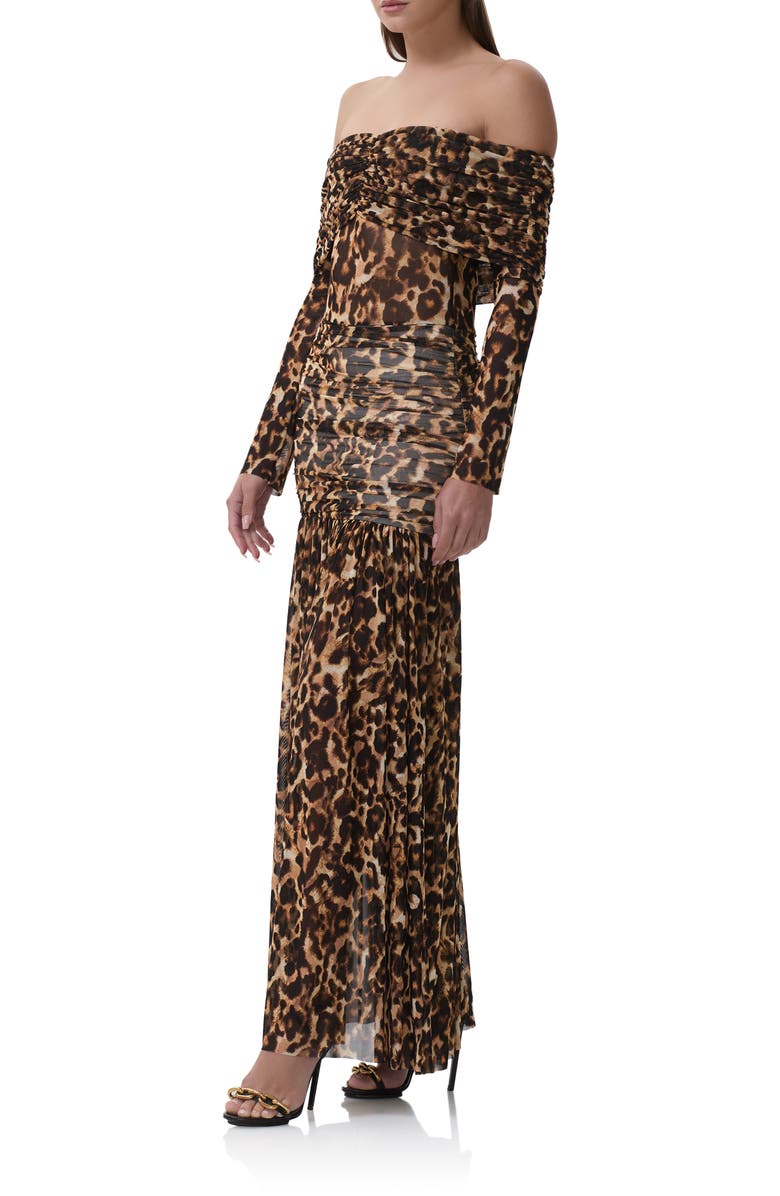 AFRM Emmeline Leopard Print Off the Shoulder Maxi Dress, Alternate, color, Winter Animal