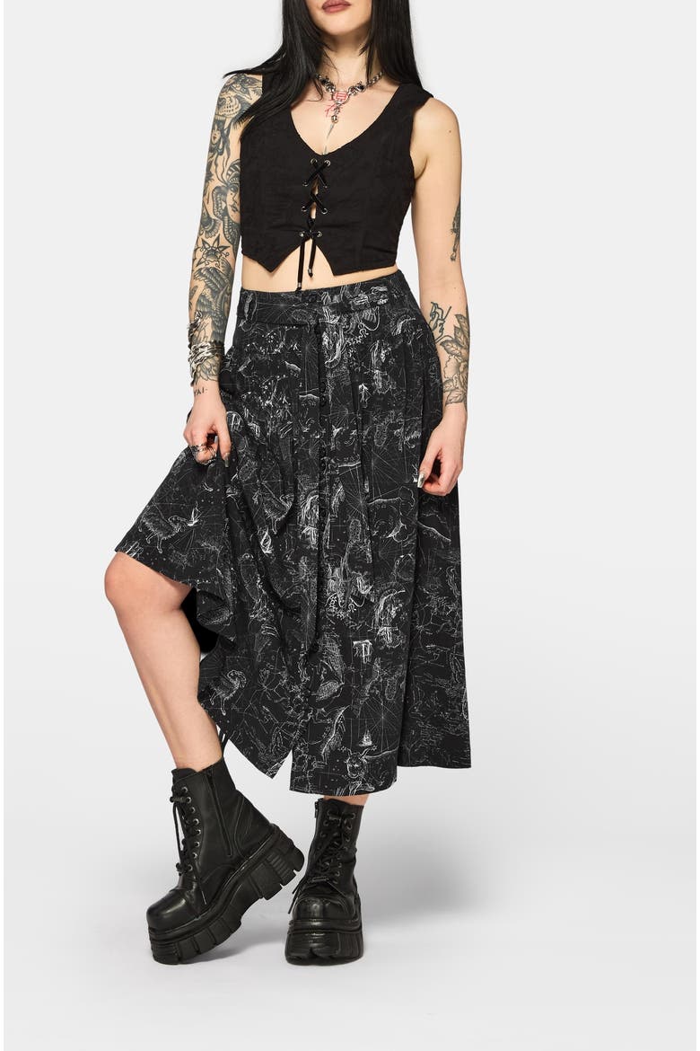 Kosmara Map Print Midi Skirt, Alternate, color, Black