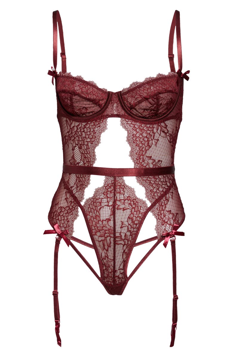 Oh La La Cheri Underwire Lace Teddy & Thong Set, Alternate, color, 