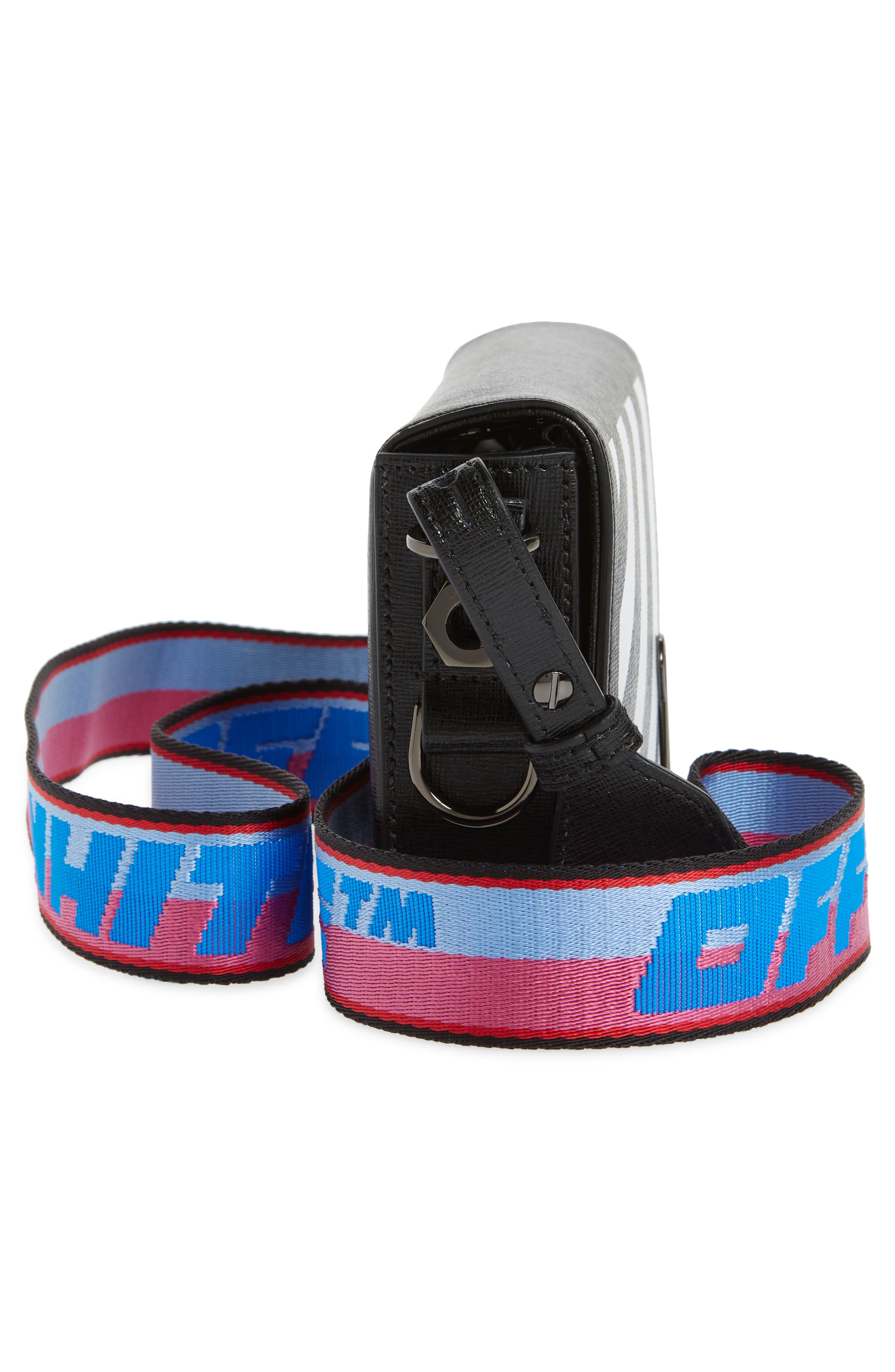 Off-White Mini Binder Clip Diagonal Stripe Saffiano Leather Crossbody Bag, Alternate, color, 