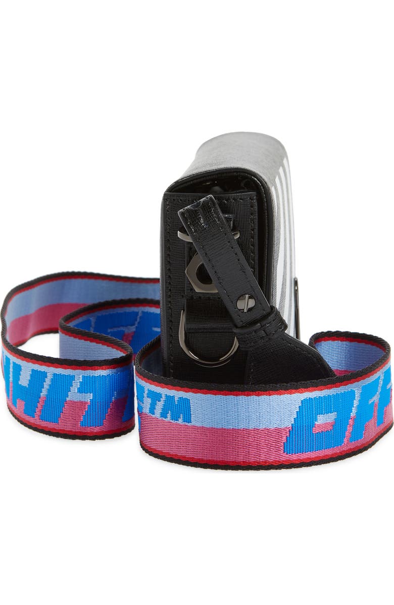 Off-White Mini Binder Clip Diagonal Stripe Saffiano Leather Crossbody Bag, Alternate, color,