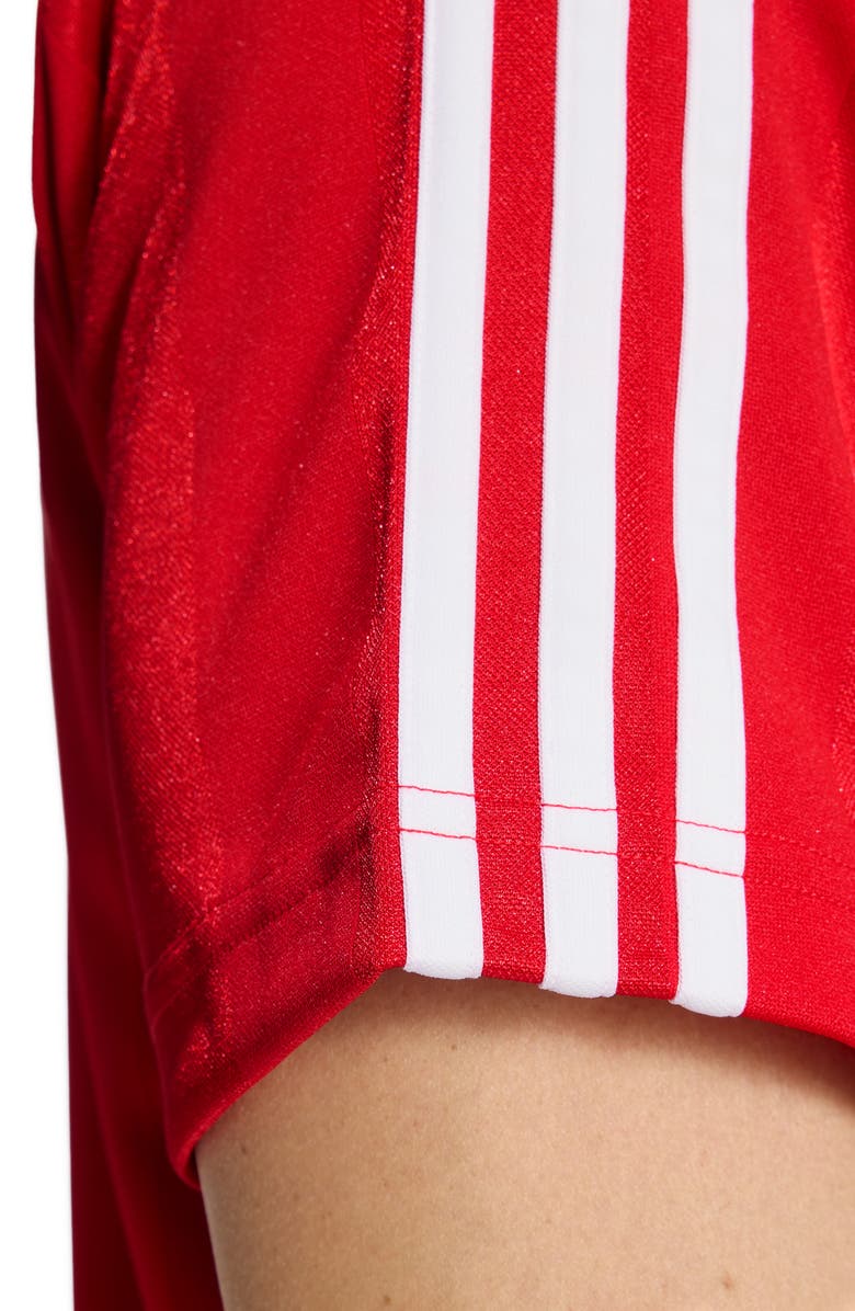 adidas Short Sleeve Stripe Soccer Jersey, Alternate, color, Better Scarlet