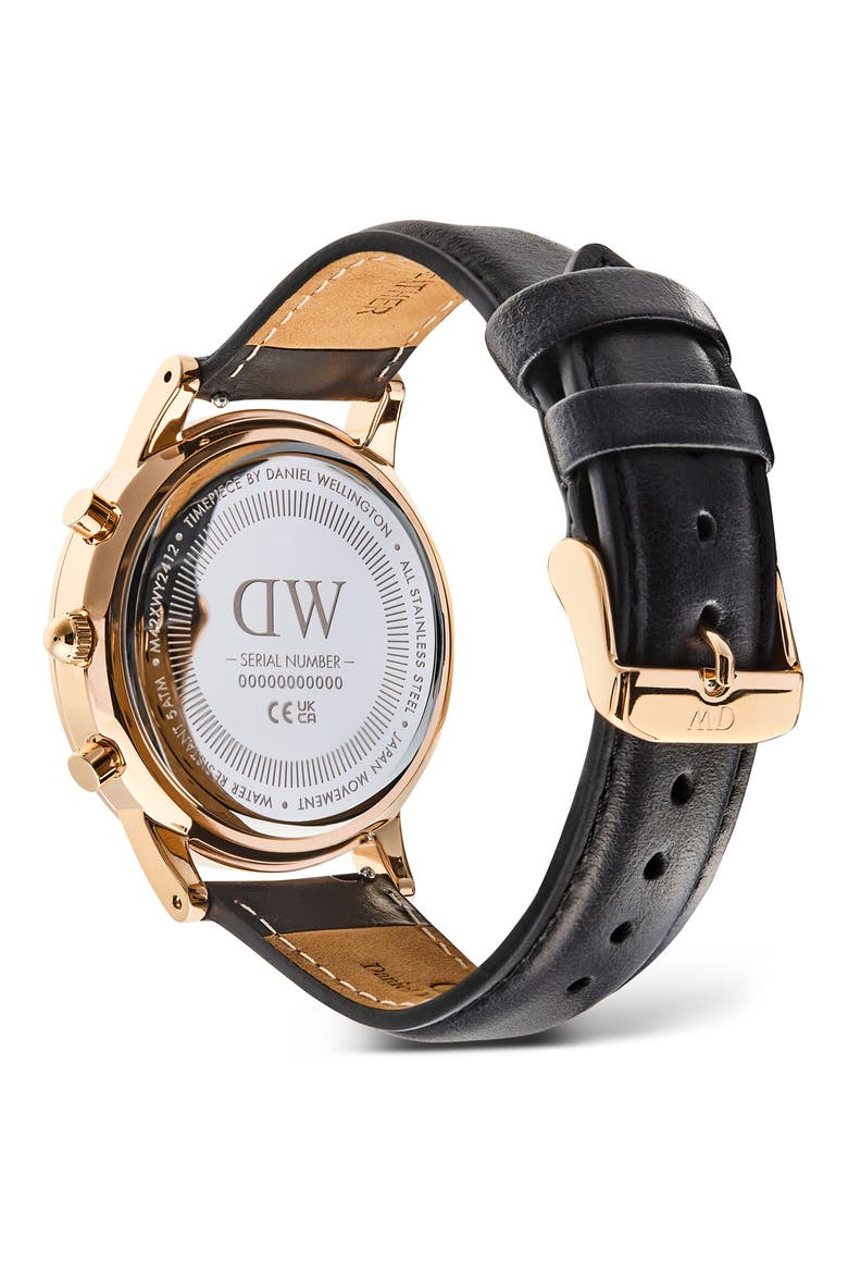 Iconic Chronograph Leather Strap Watch, 42mm, Alternate, color, ROSE GOLD