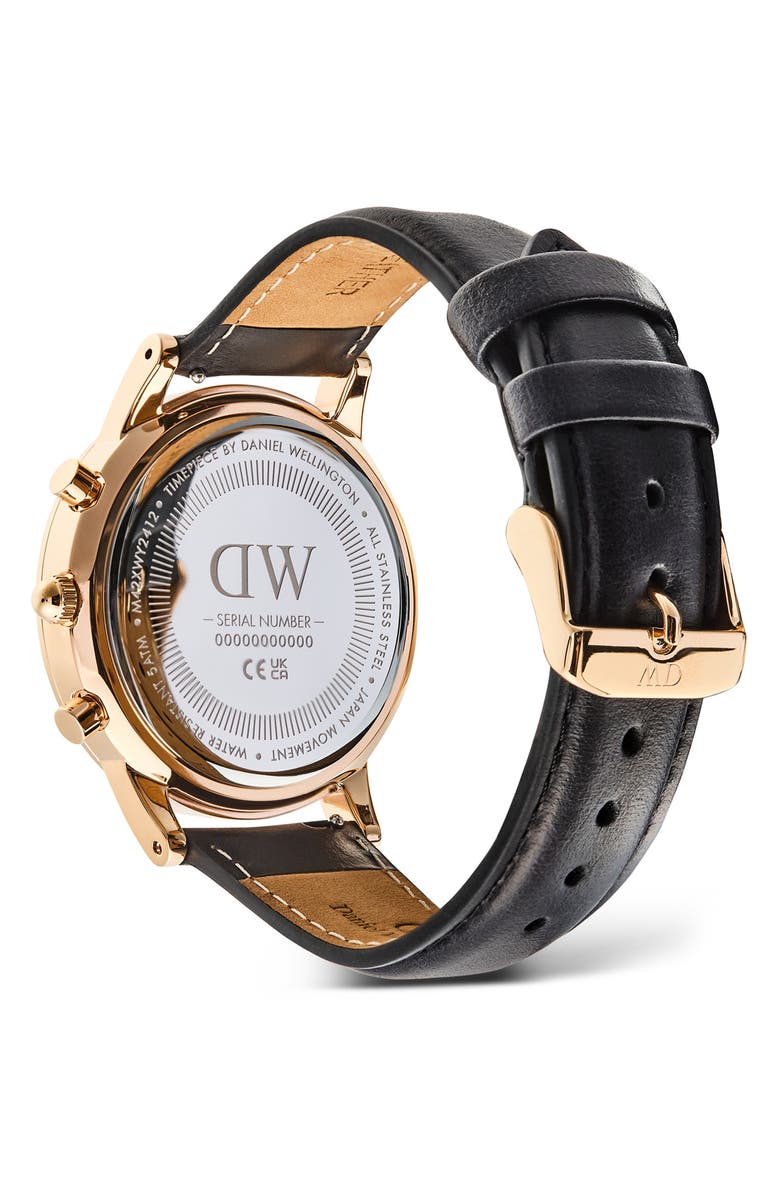 Daniel Wellington Iconic Chronograph Leather Strap Watch, 42mm, Alternate, color, Rose Gold