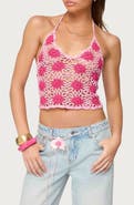 EDIKTED Floral Crochet Halter Top