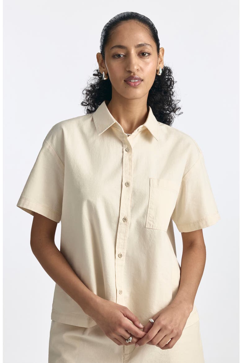 Cotton & Hemp Button-Up Shirt, Alternate, color, SANDSHELL