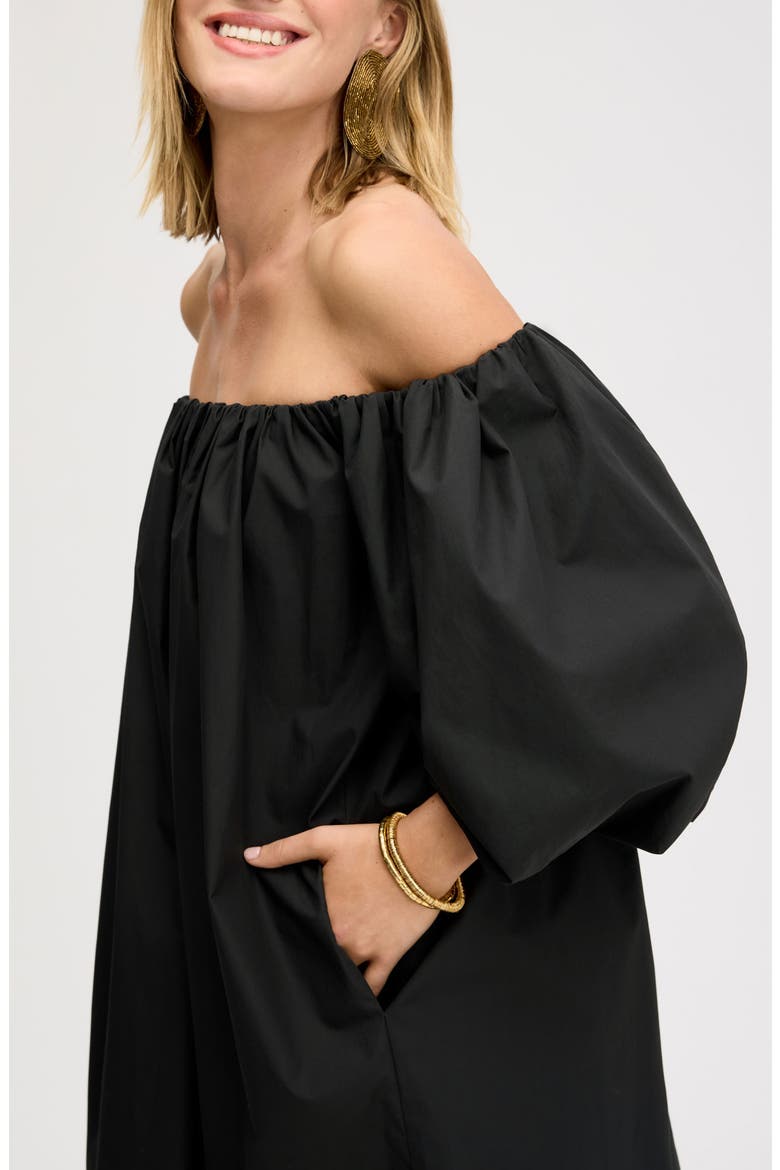 Bubble Sleeve Off the Shoulder Cotton Poplin Minidress, Alternate, color, TRUE BLACK