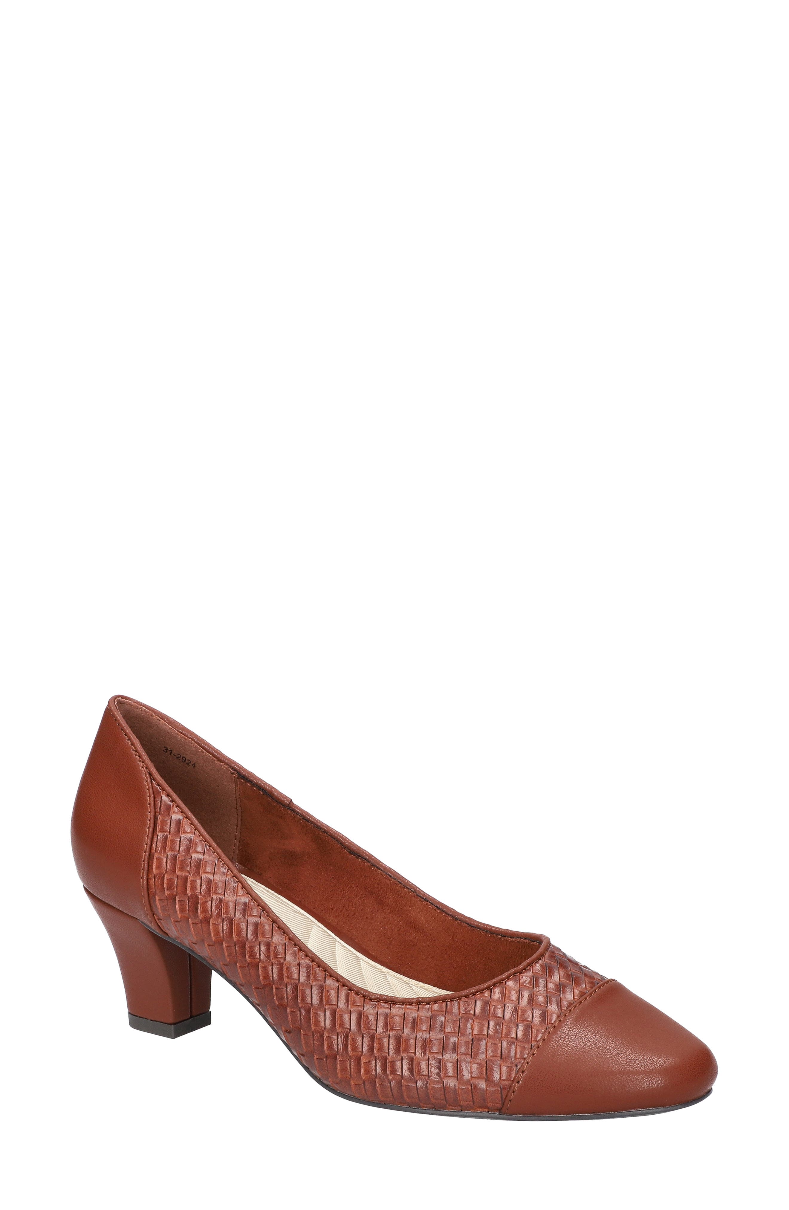 EASY STREET Wes Cap Toe Pump in Tan Woven Embossed 