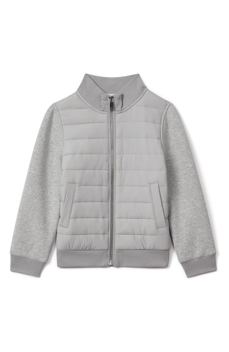 Reiss Kids' Flintoff Sr. Mixed Media Quilted Bomber Jacket, Main, color, Grey Melange