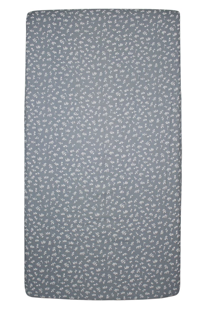 Branch Print Fitted Organic Cotton Crib Sheet, Main, color, TWILIGHT LEAVES