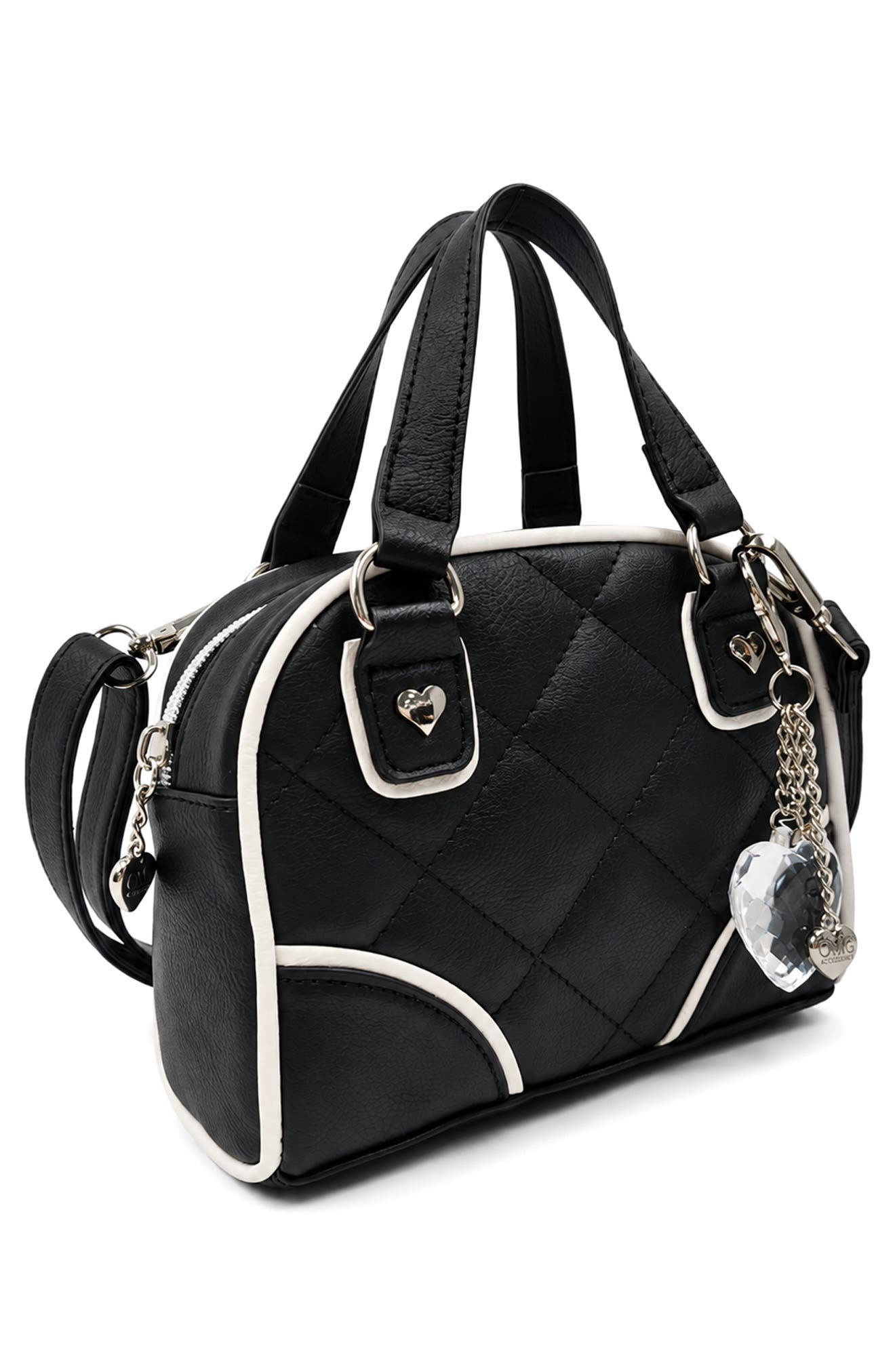 Kids' Quilted Faux Leather Satchel, Alternate, color, BLACK
