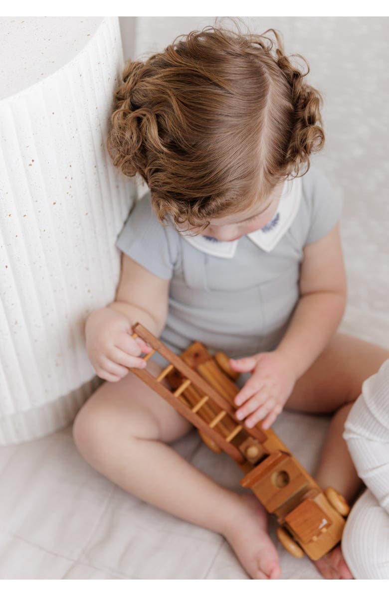 Ely's & Co. Organic Cotton Embroidered Collar Collection - Romper Boy, Alternate, color, Blue Leaf