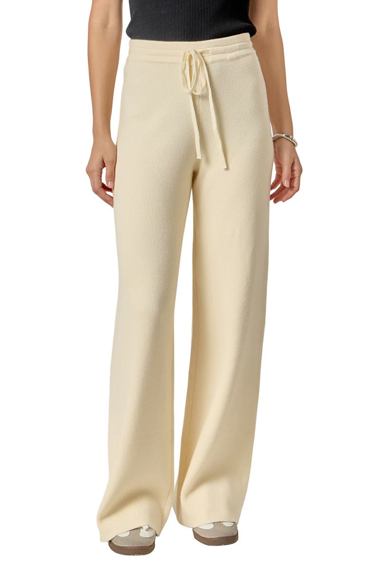 Rib Drawstring Waist Knit Pants, Main, color, IVORY