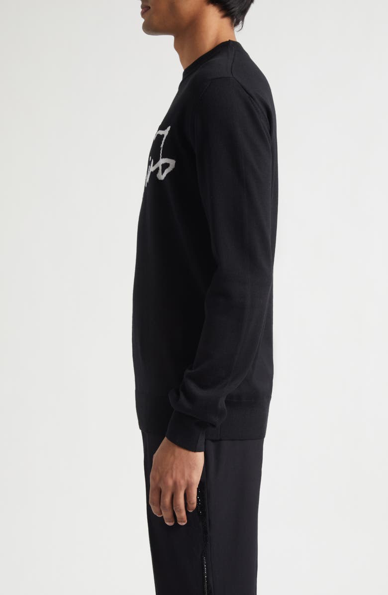 Balmain Paris Logo Intarsia Merino Wool Blend Sweater, Alternate, color, Black/ White