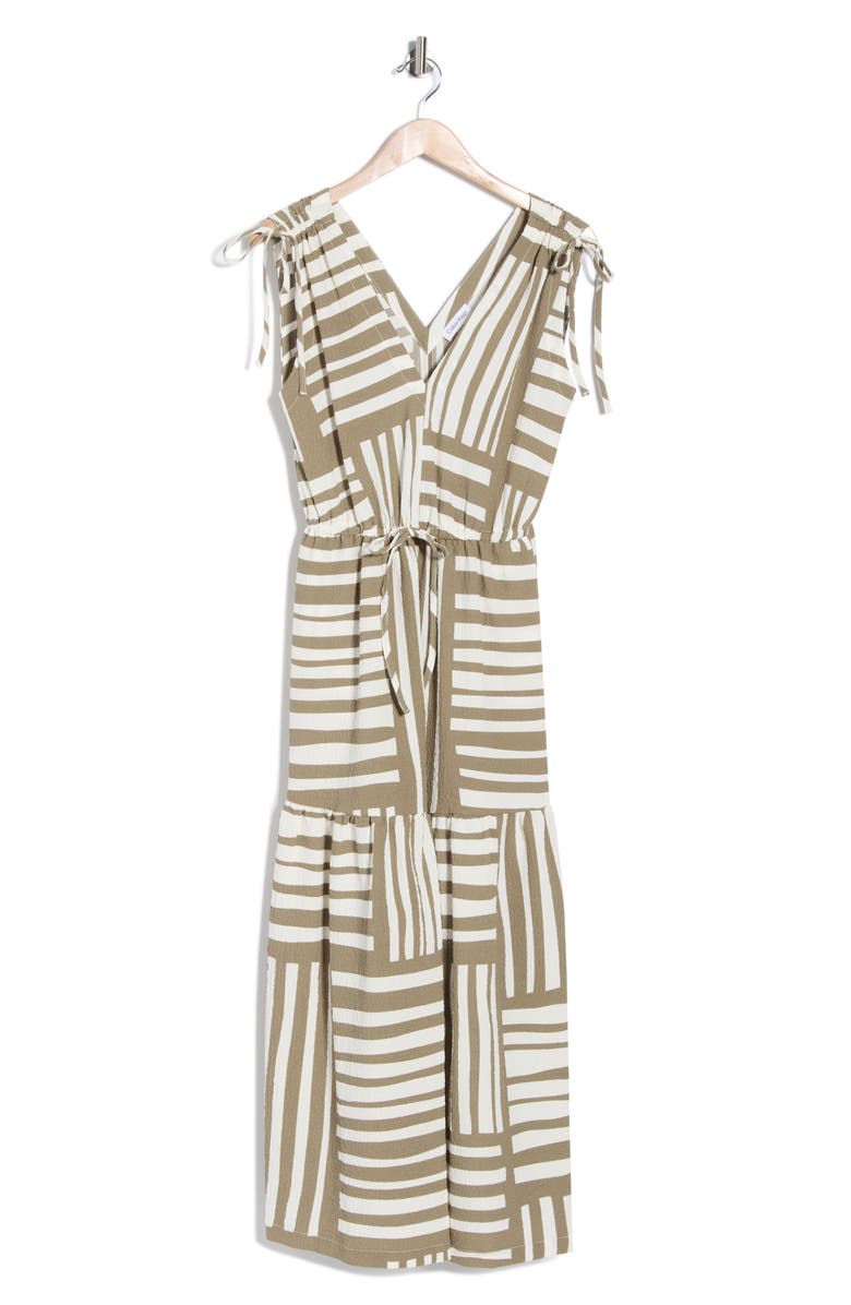 Calvin Klein Gauz A-Line Maxi Dress, Alternate, color, Light Olive/ Cream