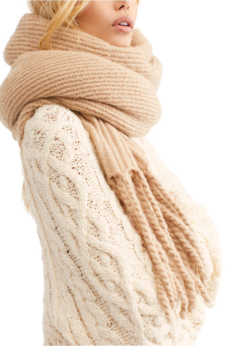 Free People Jaden Rib Knit Blanket Scarf, Alternate, color,