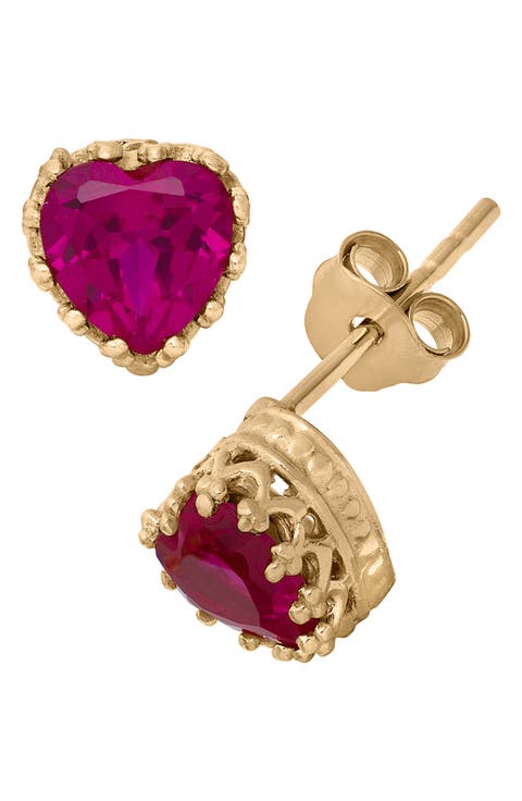 14K Gold Plate Sterling Silver Heart Gemstone Stud Earrings