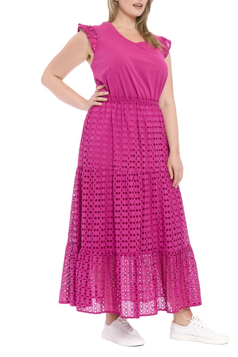 Scoop Neck Mixed Media Tiered Maxi Dress, Alternate, color, DEEP ORCHID
