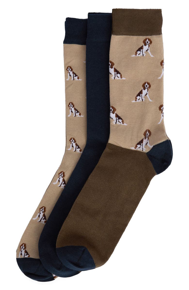 Barbour 3-Pack Beagle Dog Socks, Main, color, Washed Stone