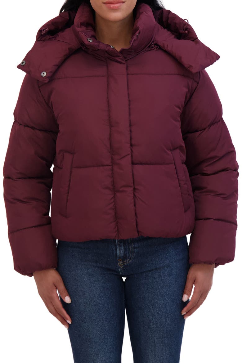 Short Hooded Puffer Jacket, Main, color, BURGUNDY
