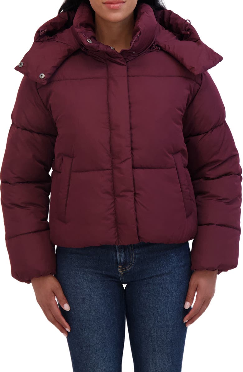 Sebby Short Hooded Puffer Jacket, Main, color, Burgundy