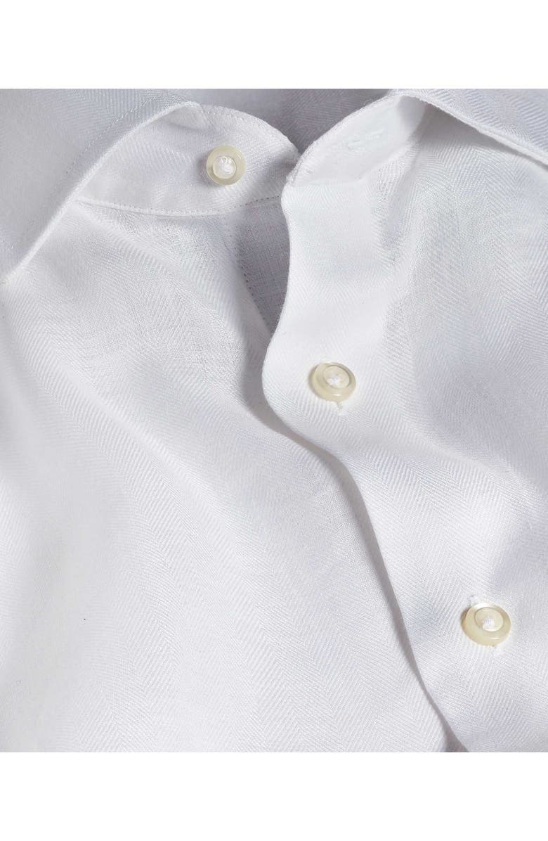 David Donahue Trim Fit Herringbone Linen Dress, Alternate, color, White
