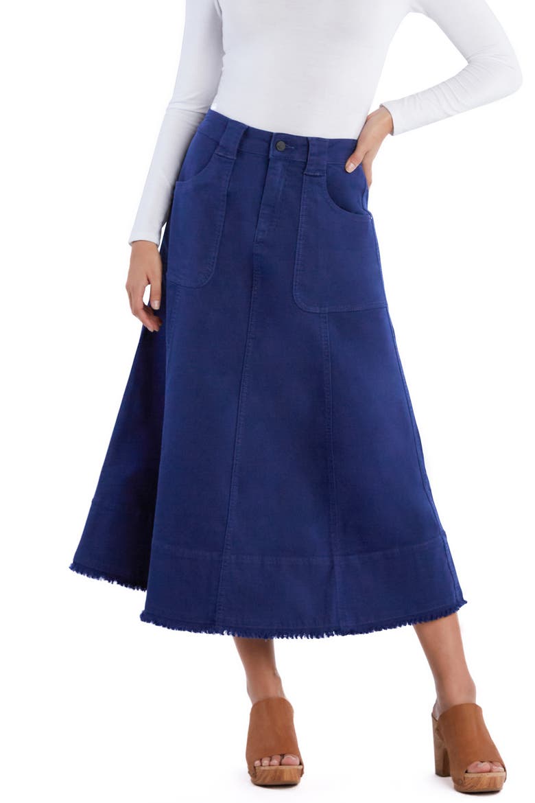 Patch Pocket Denim Midi Skirt, Alternate, color, BLUE STONE
