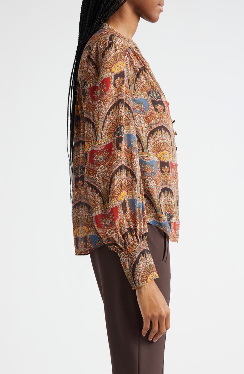 Veronica Beard Esmeralda Print Silk Top, Alternate, color, Dark Chocolate Multi