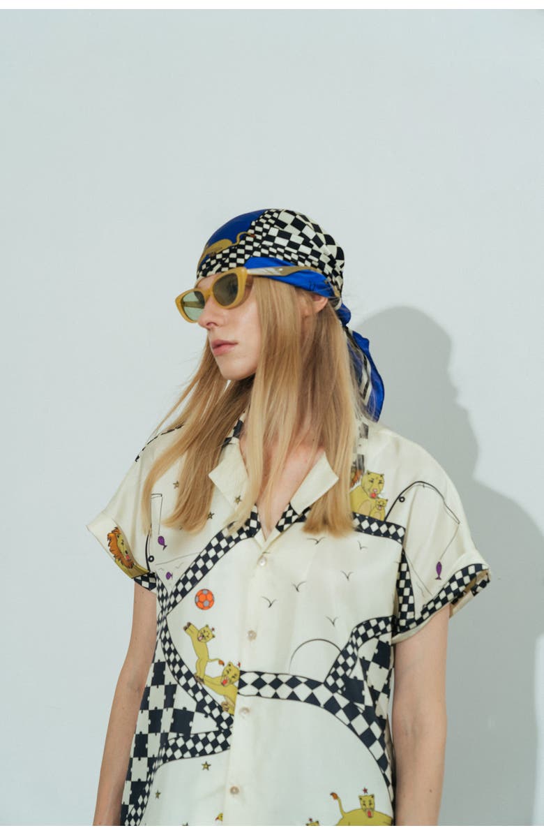 Lost Pattern "Journey" Silk Scarf by SHANTALL LACAYO, Alternate, color, Electric Blue