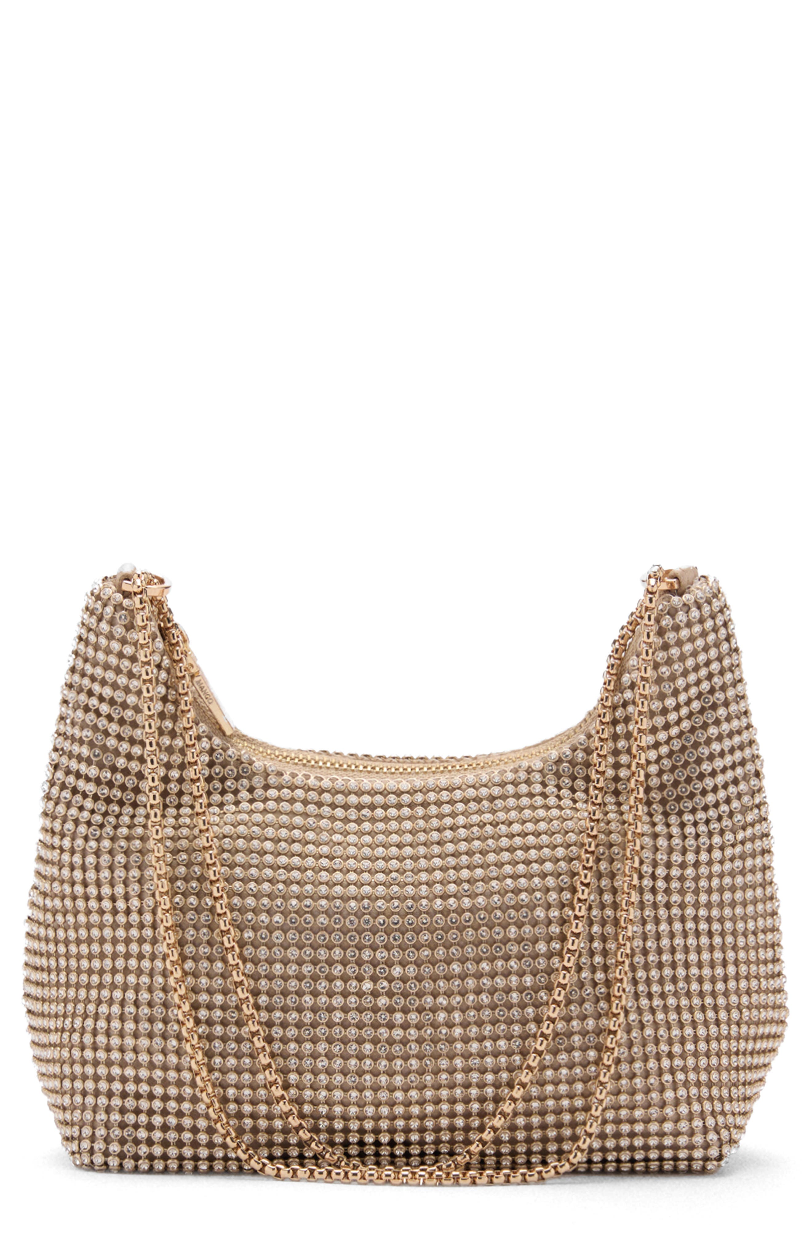 MANGO Chain Strap Crystal Shoulder Bag, Main, color, Gold