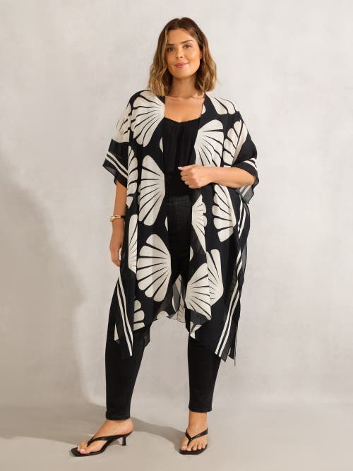 Live Unlimited Shell Print Longline Kimono In Black