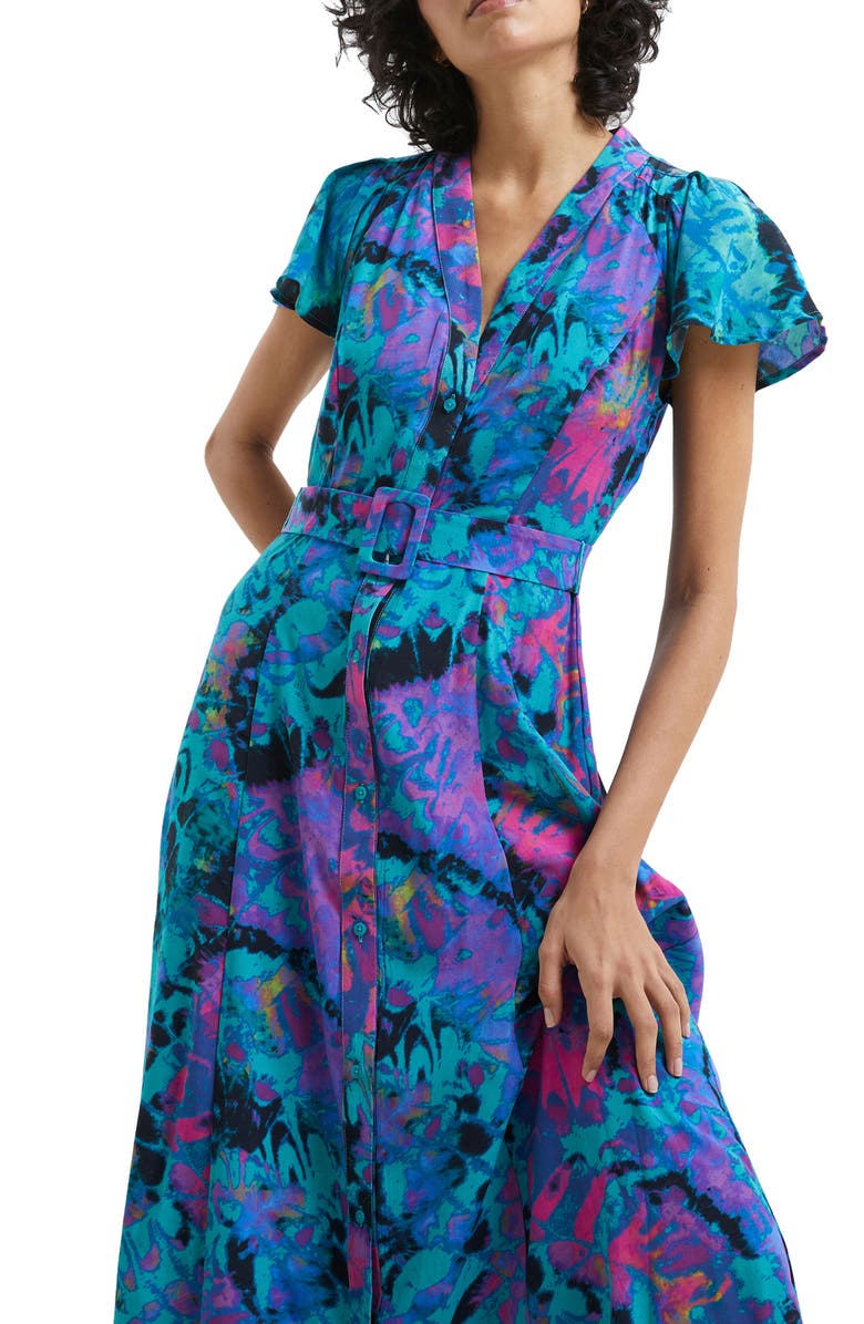 French Connection Gabriella Delph Belted Flutter Sleeve Dress, Alternate, color, 