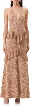 AFRM Athens Floral Lace Ruffle Halter Maxi Dress