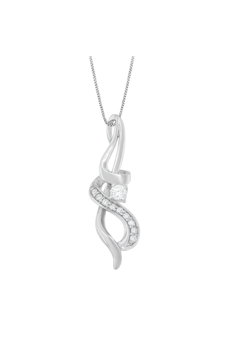 Espira 10K White Gold 1/5 cttw Round Cut Diamond Swirl Pendant Necklace, Main, color, White