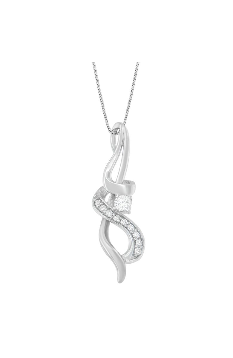 Haus of Brilliance Espira 10K White Gold 1/5 cttw Round Cut Diamond Swirl Pendant Necklace, Main, color, White